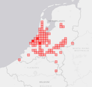 Verspreidingskaart Rode Amerikaanse rivierkreeft (Waarneming.nl)